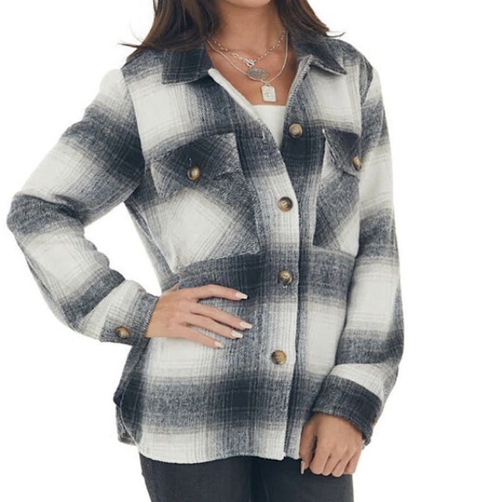 Oversized Plaid Button Down Flannel Jacket - image 3